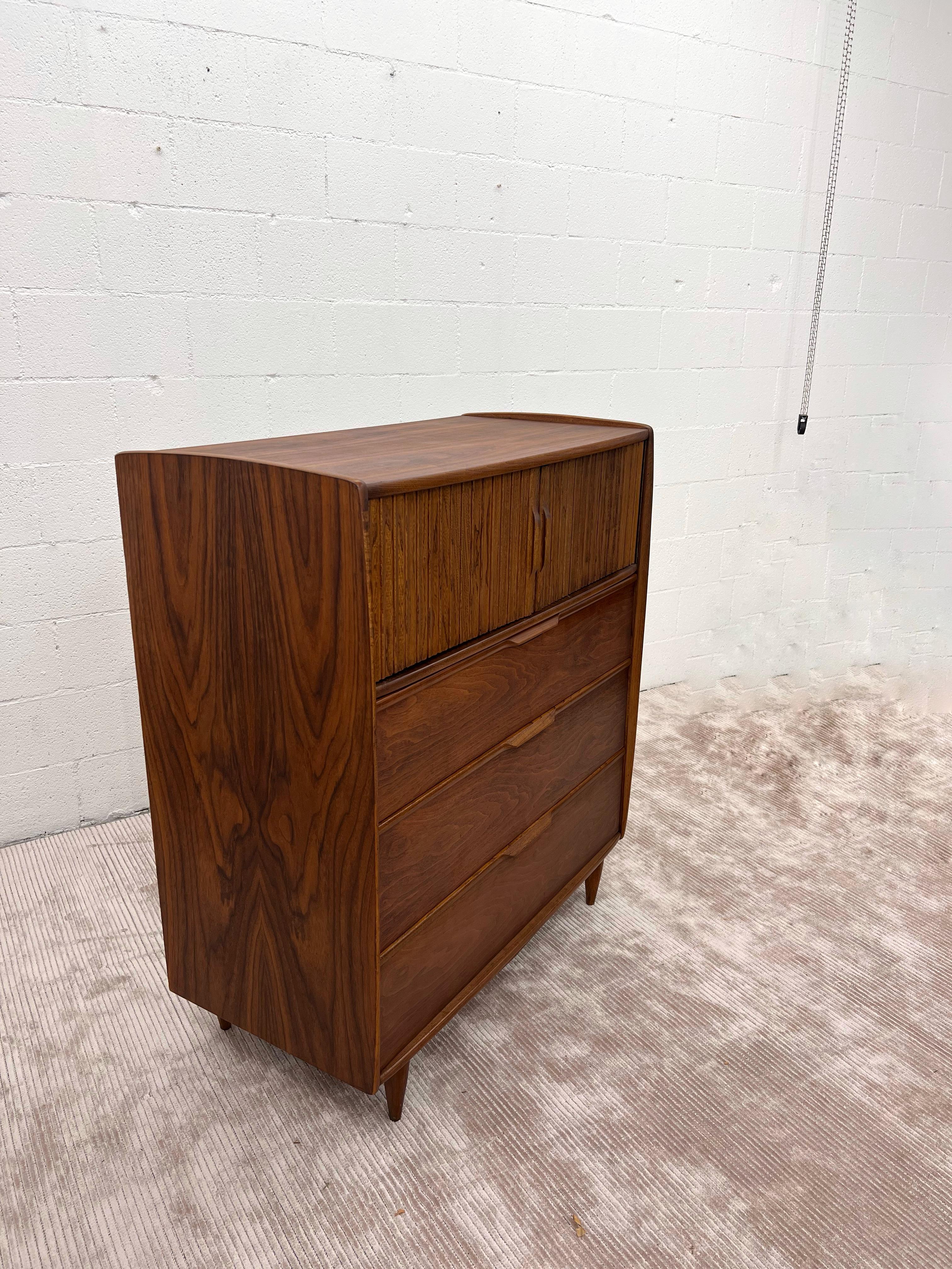 North American Mid-Century Kent Coffey Cadence Highboy Dresser with Tambour-Style Doors For Sale
