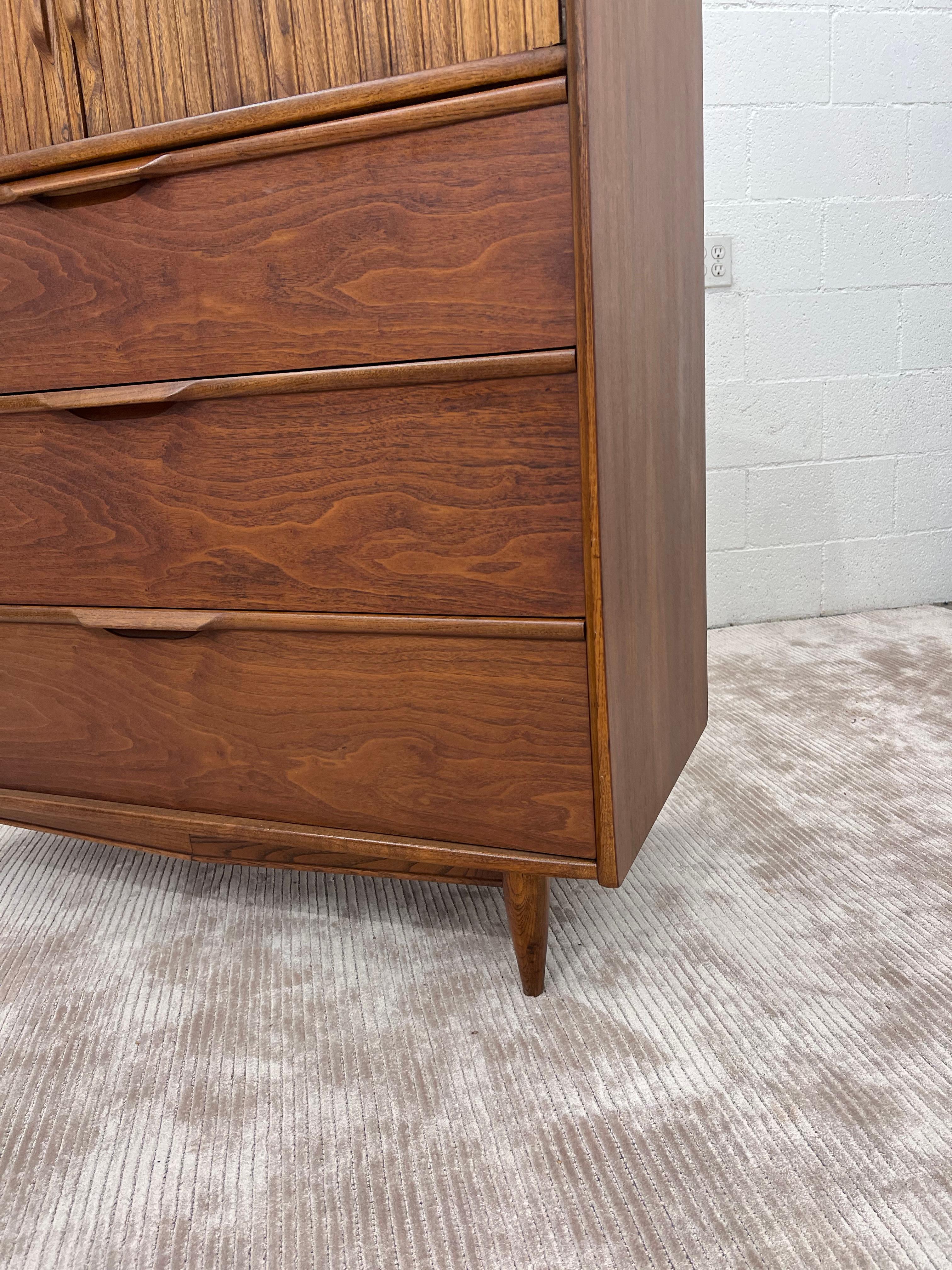 Mid-Century Kent Coffey Cadence Highboy Dresser with Tambour-Style Doors In Good Condition For Sale In Los Angeles, CA
