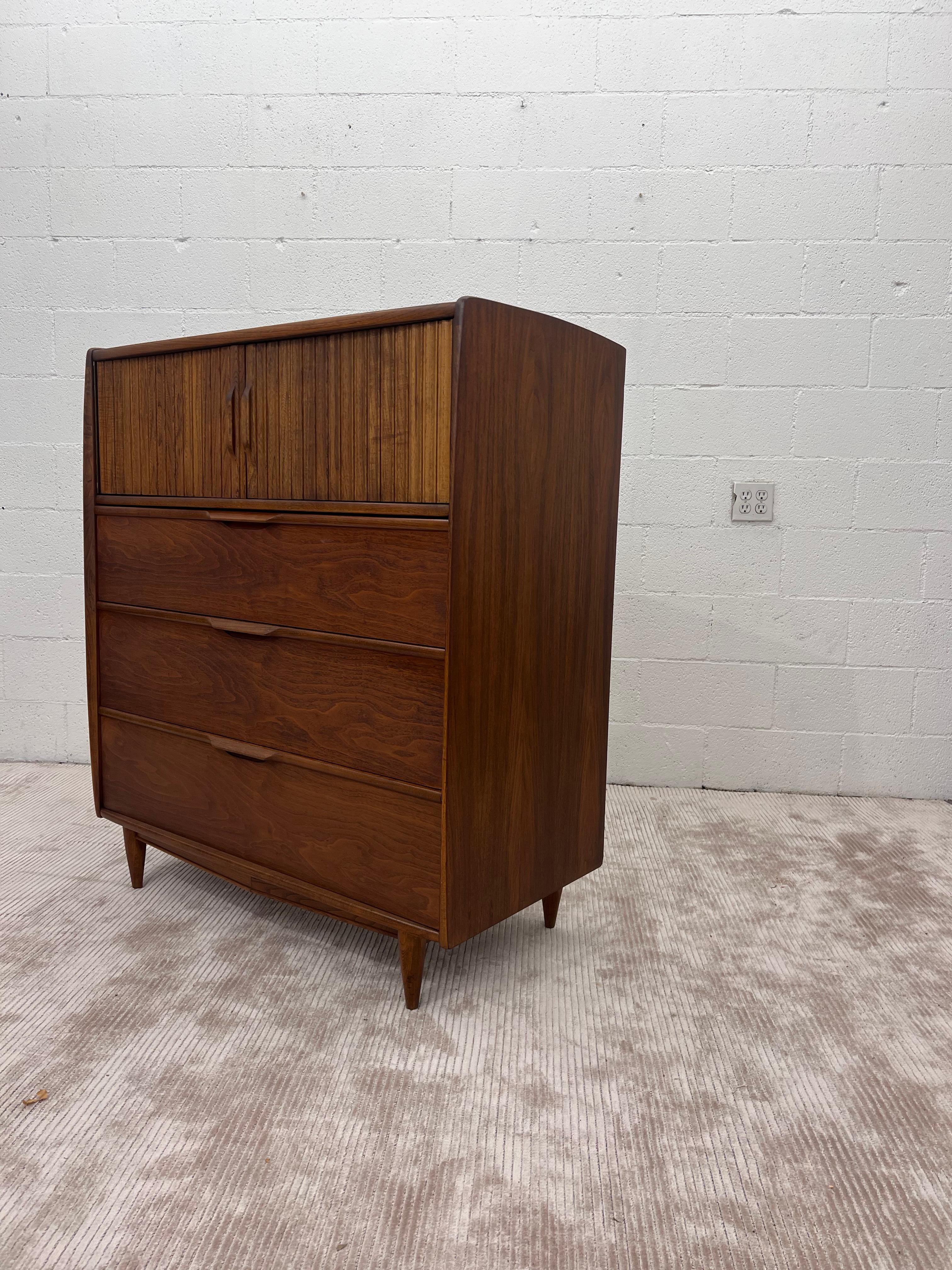 Mid-20th Century Mid-Century Kent Coffey Cadence Highboy Dresser with Tambour-Style Doors For Sale