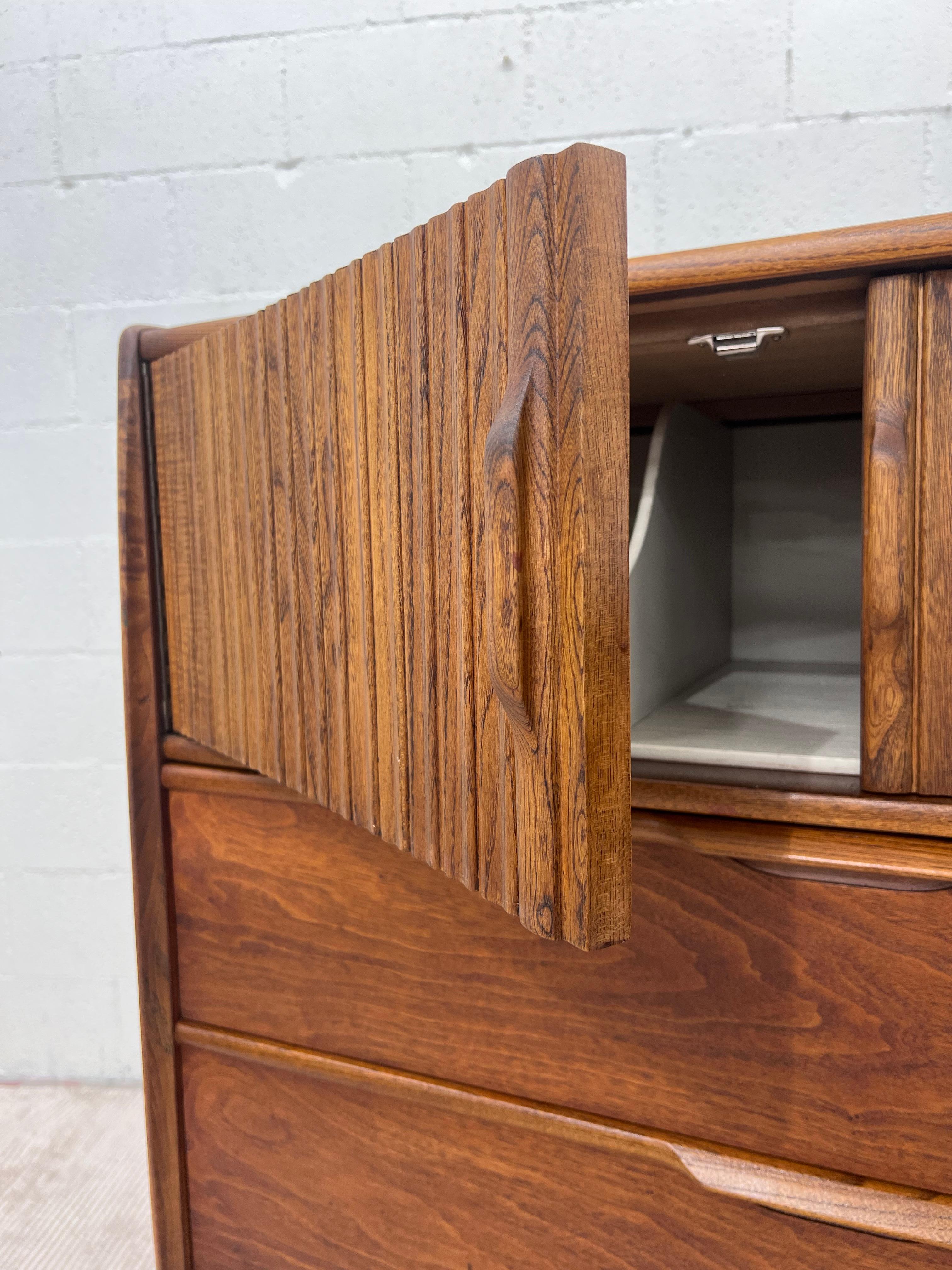 Mid-Century Kent Coffey Cadence Highboy Dresser with Tambour-Style Doors For Sale 2