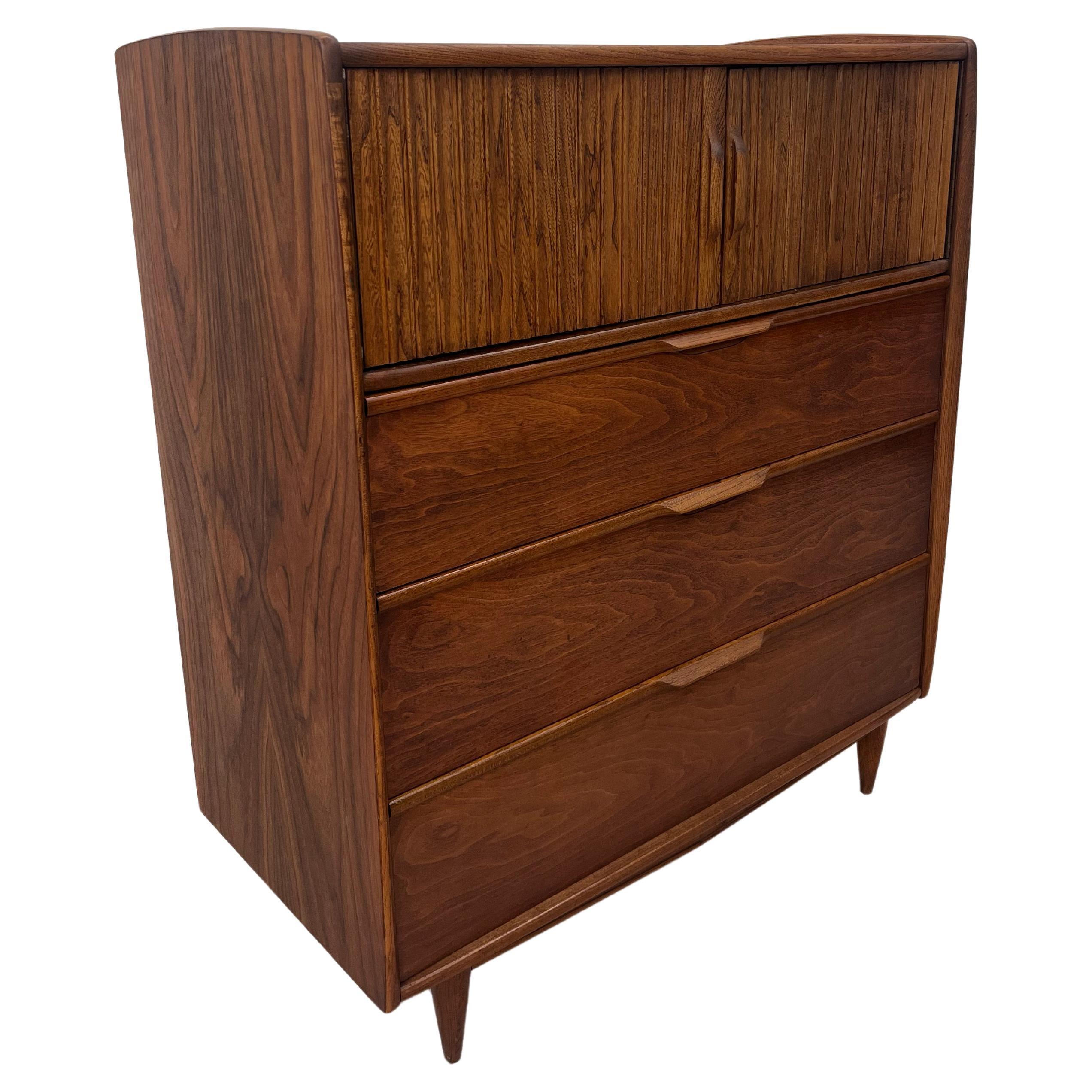 Mid-Century Kent Coffey Cadence Highboy Dresser with Tambour-Style Doors For Sale