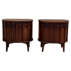 Mid Century Kent-Coffey Perspecta Walnut Nightstands With Sculpted Arched Fronts