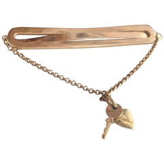 Midcentury "Keys to My Heart" 14-Karat Charm Gold Bar Pin