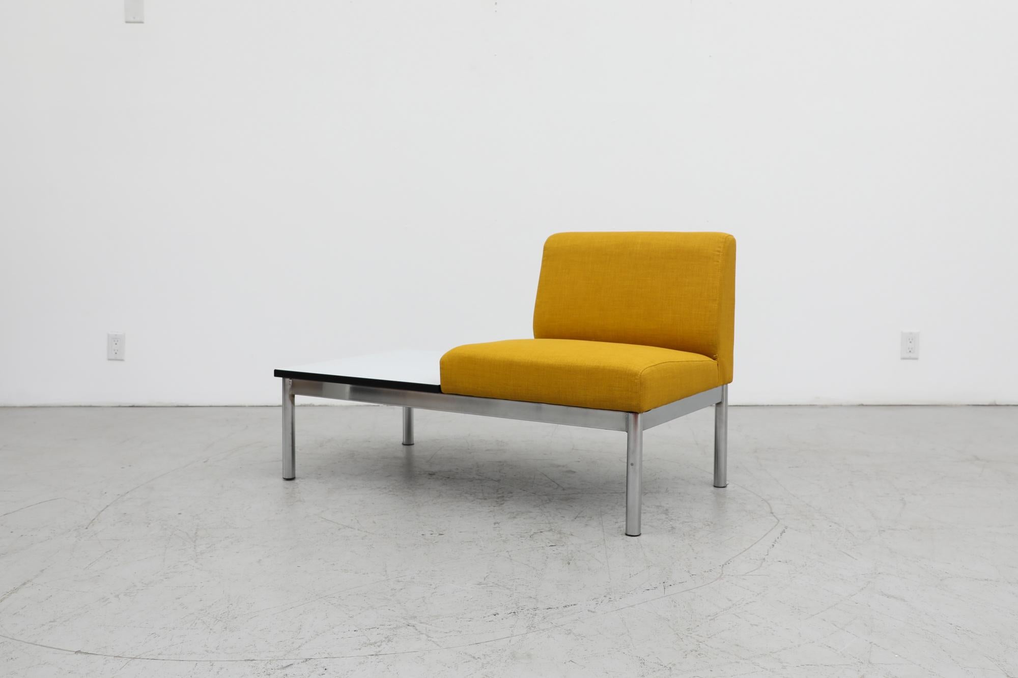 Dutch Mid-Century Kho Liang Ie Style Yellow Chair with Chrome Legs and Connected Table For Sale