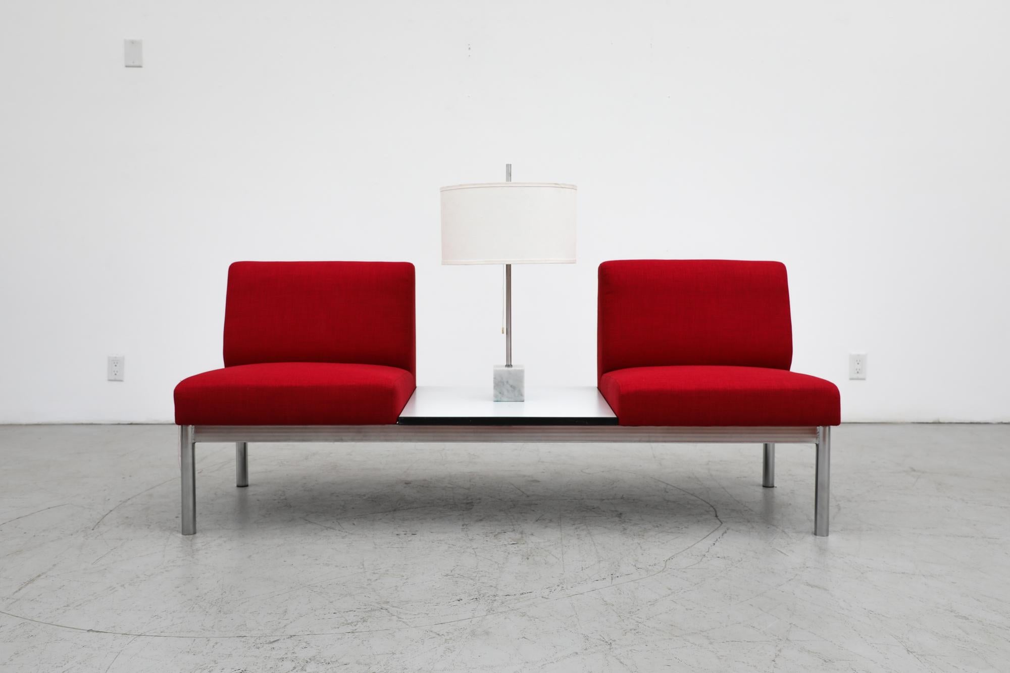 Mid-Century Modern Mid-Century Kho Liang Style Red Loveseat with Center Table