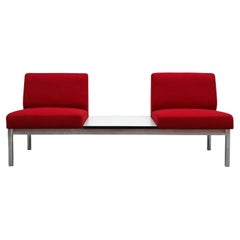 Mid-Century Kho Liang Style Red Loveseat with Center Table