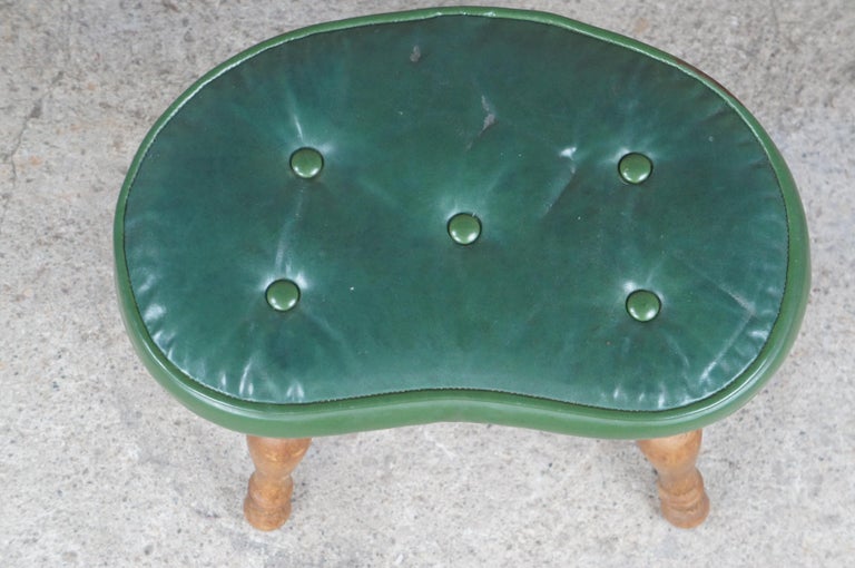 Midcentury Kidney Bean Shaped Green Vinyl Tufted Foot Stool Bench