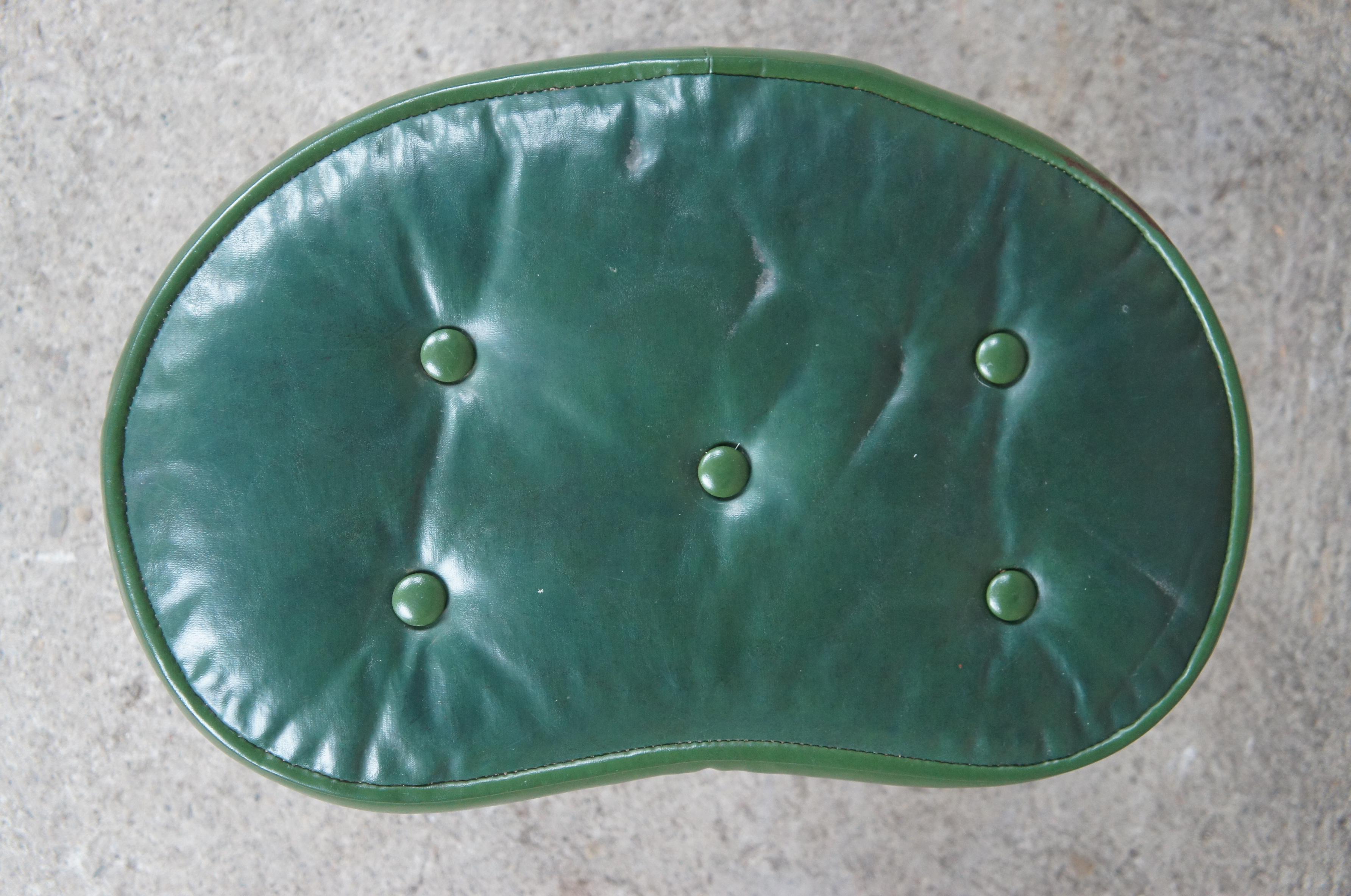 Plastic Midcentury Kidney Bean Shaped Green Vinyl Tufted Foot Stool Bench Ottoman