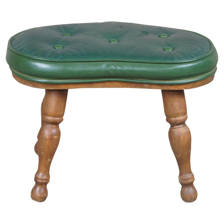Midcentury Kidney Bean Shaped Green Vinyl Tufted Foot Stool Bench
