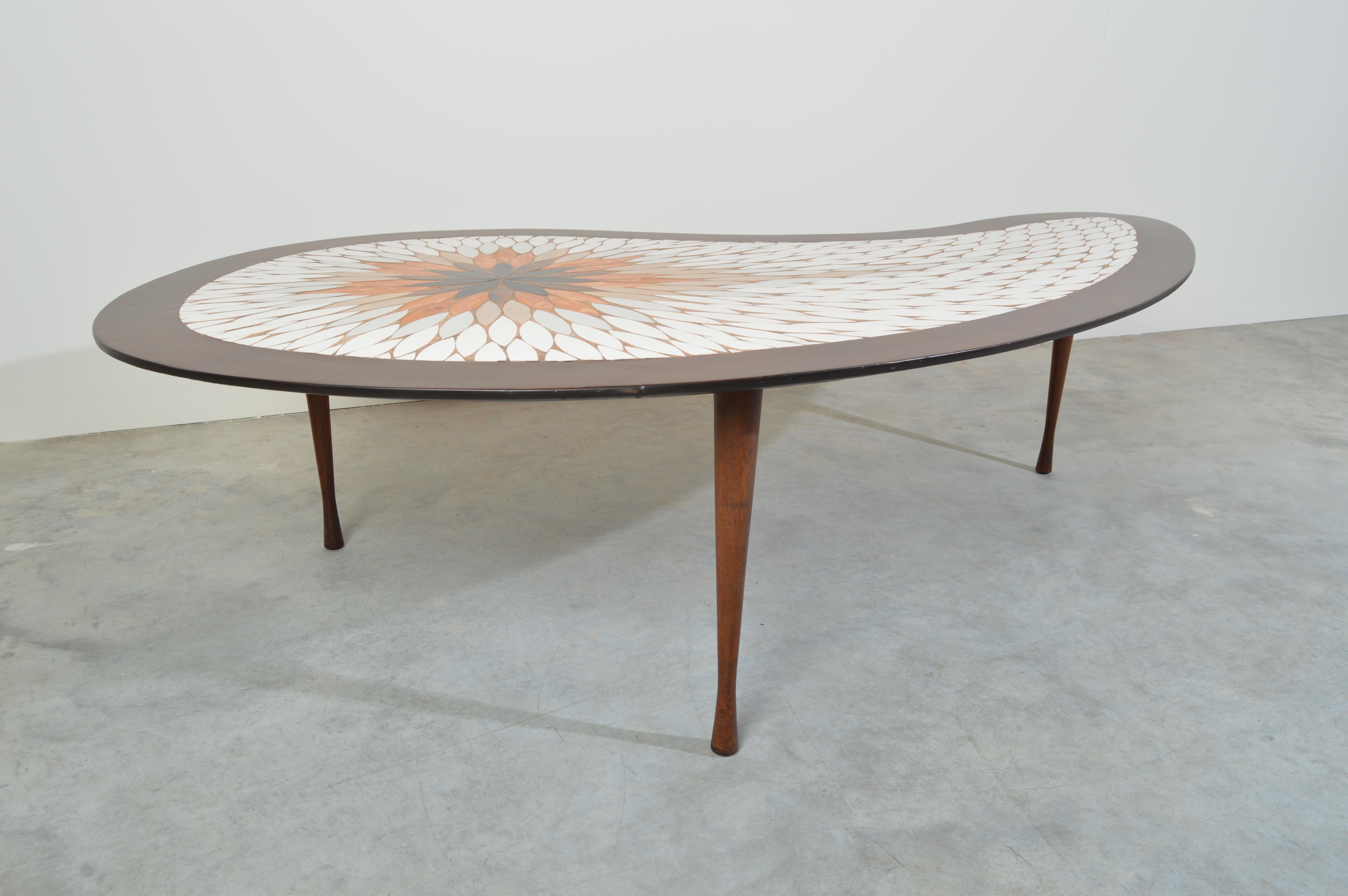 Midcentury Kidney Shaped Mosaic Coffee Table by Hohenberg Originals 1
