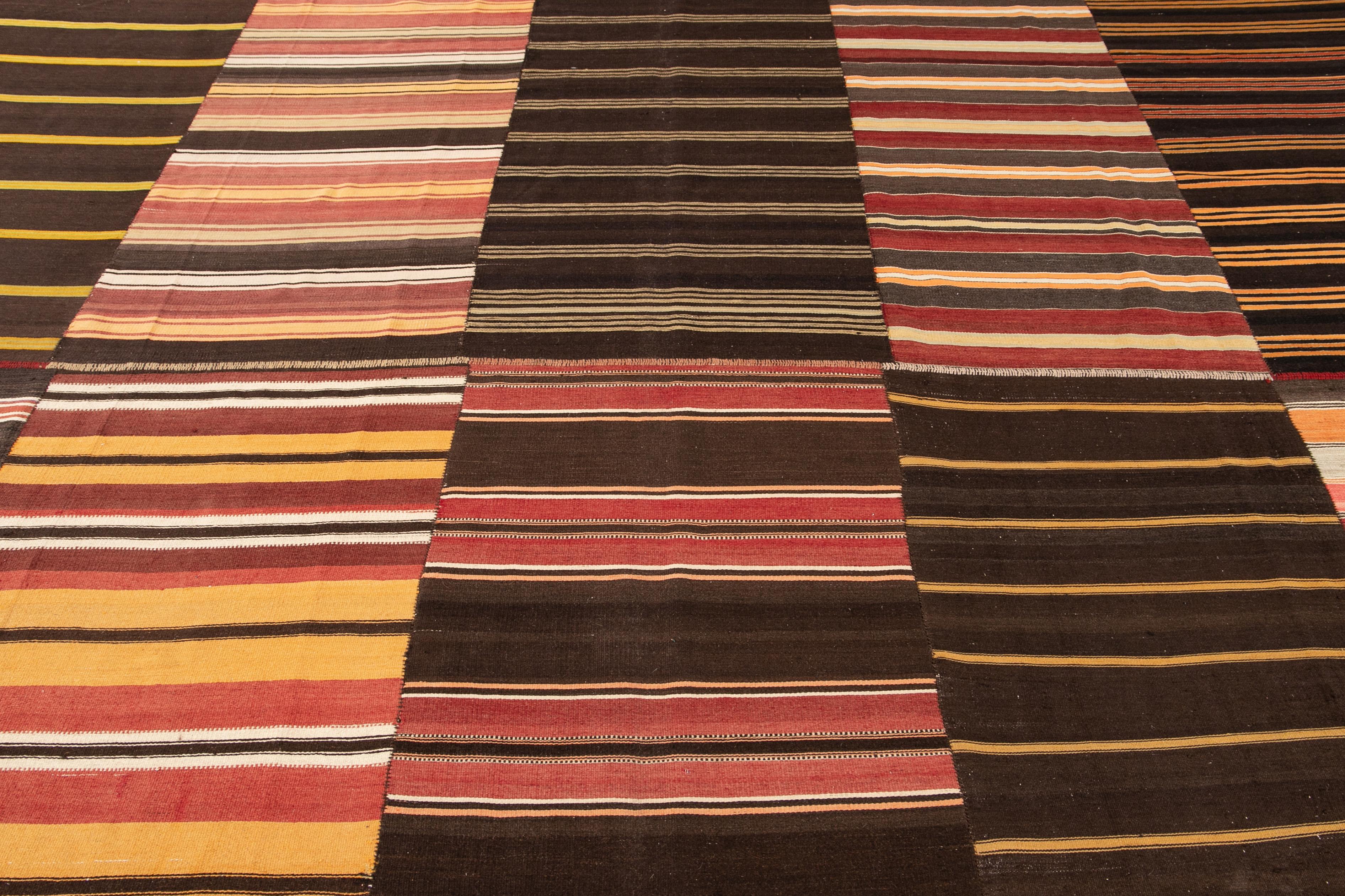 Midcentury Kilim Handmade Striped Wool Rug For Sale 4