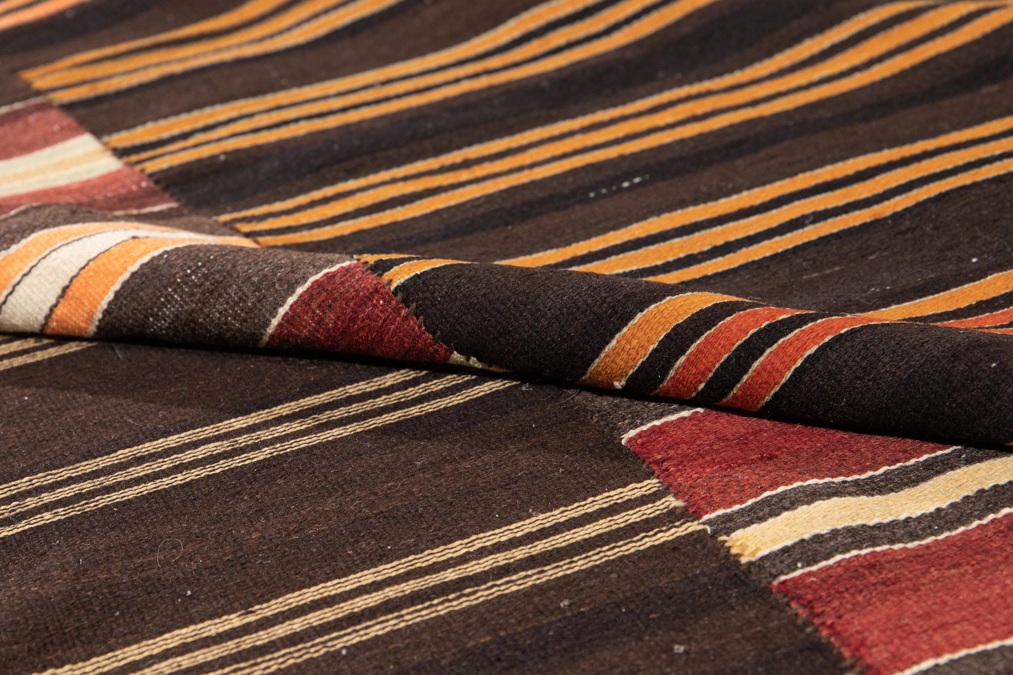 Midcentury Kilim Handmade Striped Wool Rug In Good Condition For Sale In Norwalk, CT
