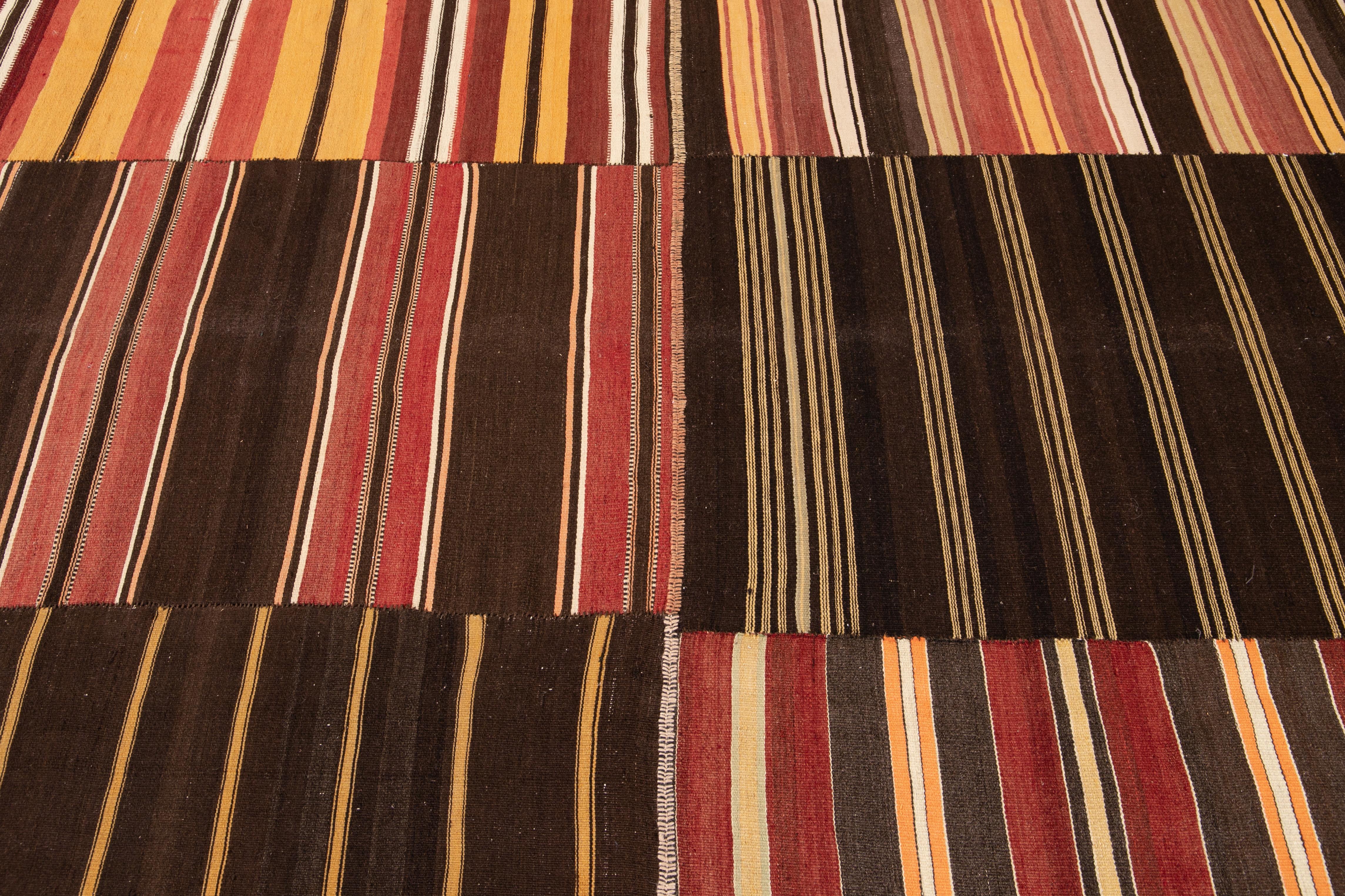 Midcentury Kilim Handmade Striped Wool Rug For Sale 2