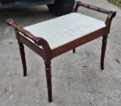 Mid-Century Kindel Grand Rapids Faux Bamboo Oxford Mahogany Upholstered Bench