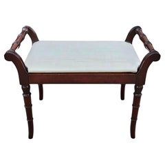 Mid-Century Kindel Grand Rapids Faux Bamboo Oxford Mahogany Upholstered Bench