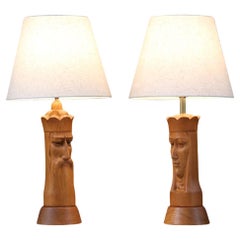 Mid-Century King & Queen Chess Piece Table Lamps by Lighthouse Co.