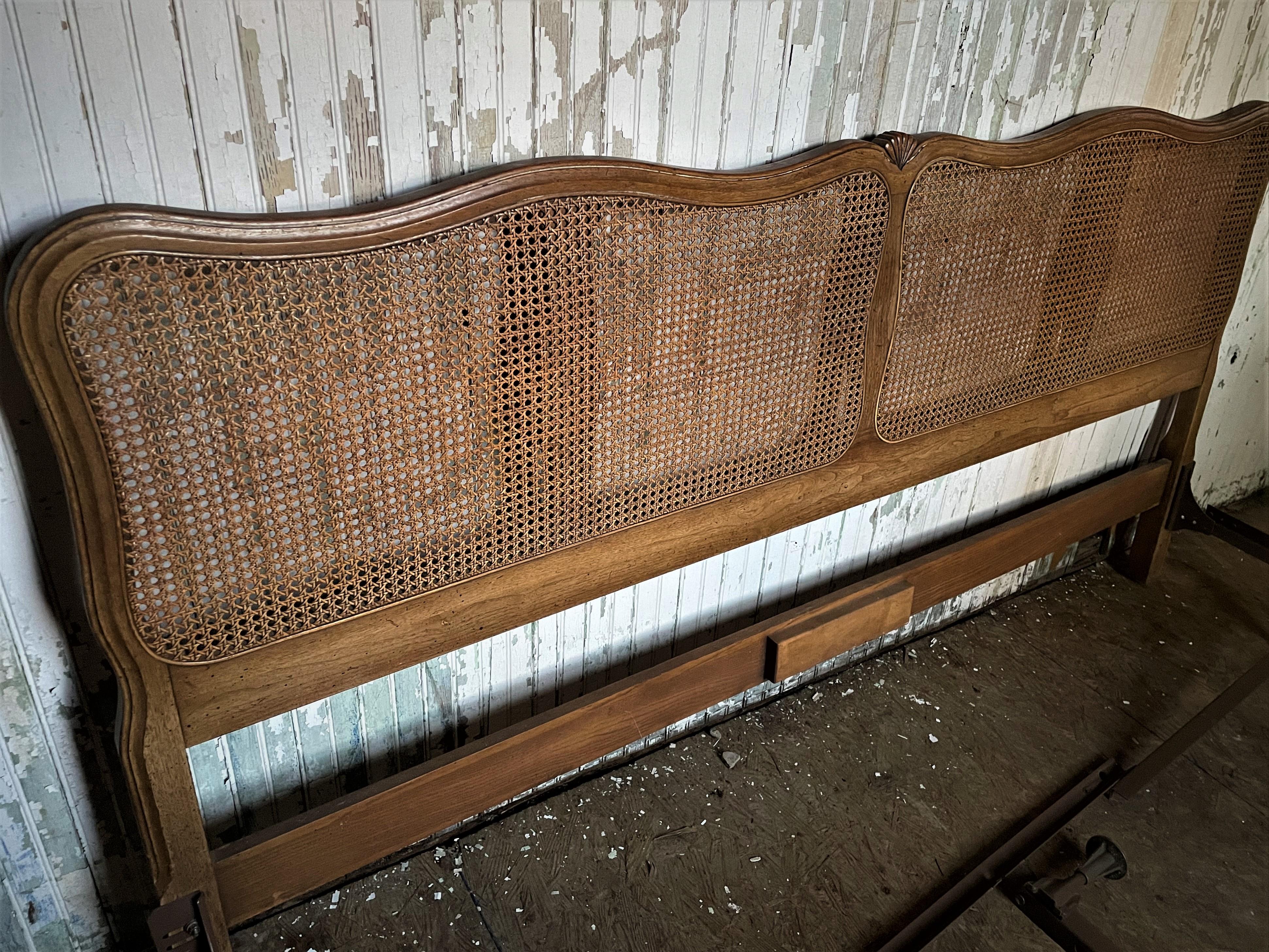 Caning Mid Century King Size Caned Headboard Bed Hollywood Frame Davis Cabinet Company