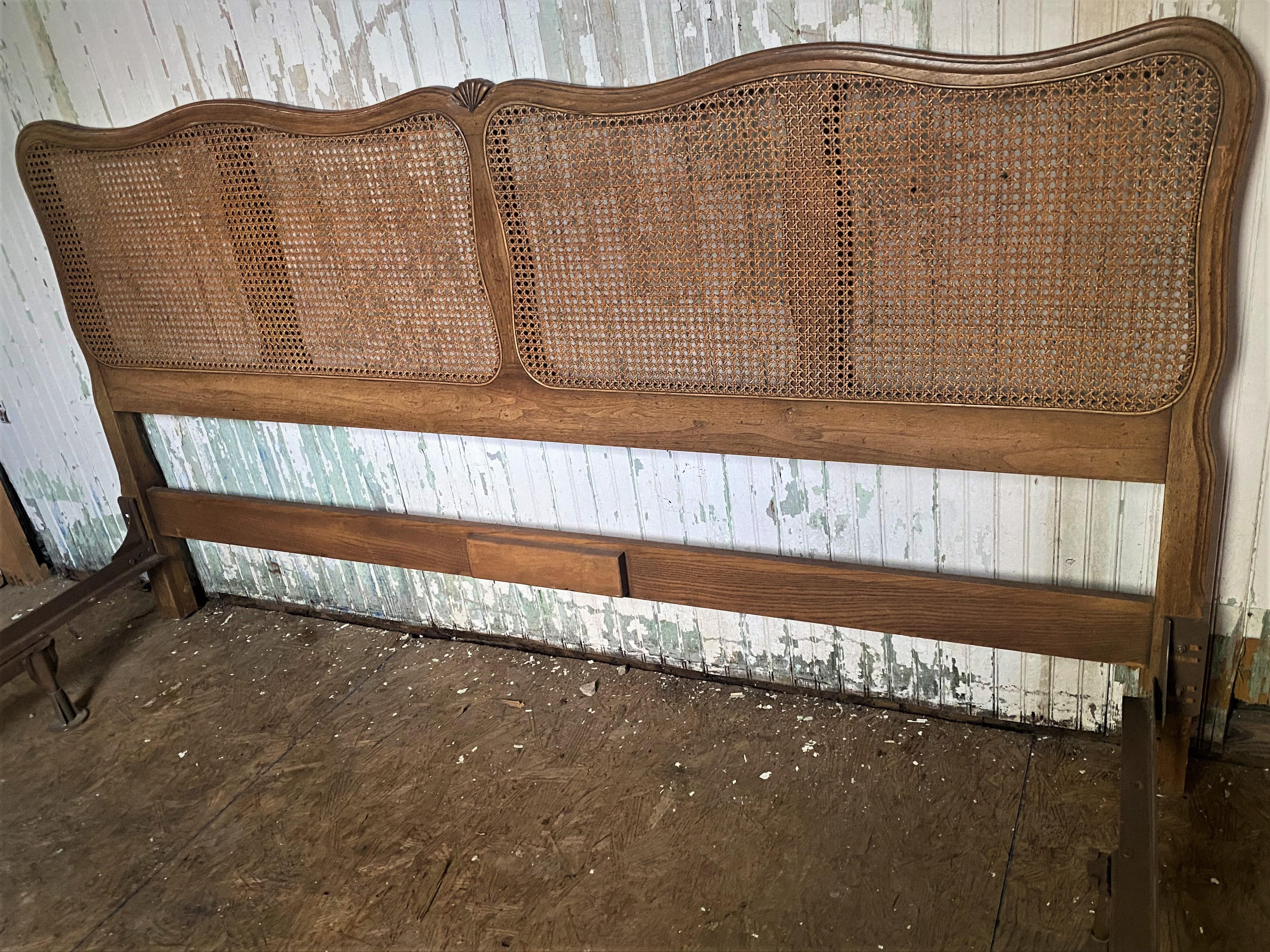 Mid Century King Size Caned Headboard Bed Hollywood Frame Davis Cabinet Company 2