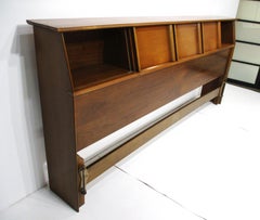 Mid Century King Sized Walnut Headboard with Storage by Dixie