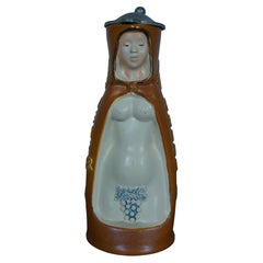 Antique Mid Century King Stoneware Wine Witch Nude German Lidded Beer Stein Carafe 10"