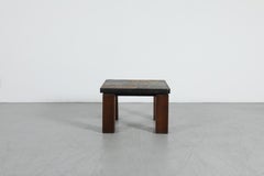 Mid-Century Kingma-Style Slate Mosaic Side Table, Dark-Stained Oak Legs