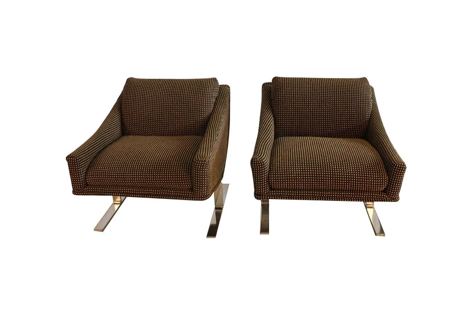 Polished Mid Century Kipp Stewart “Arc Lounge Chairs” for Directional For Sale