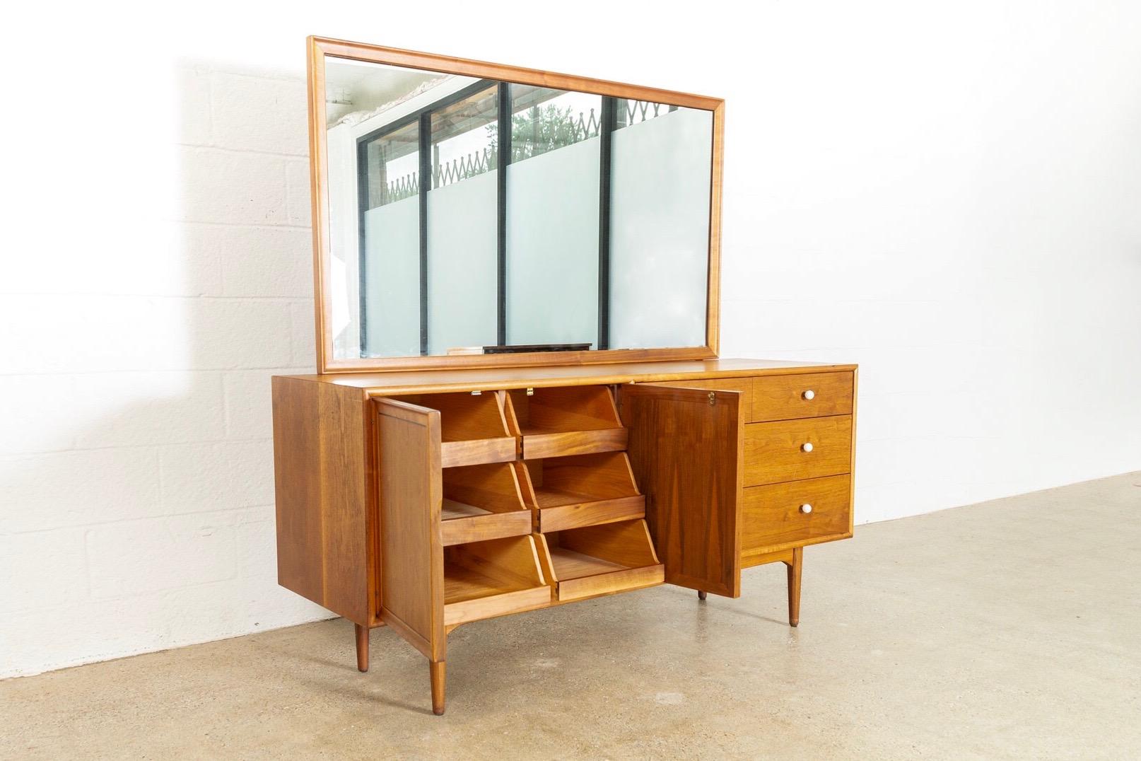 Mid-20th Century Midcentury Kipp Stewart Drexel Declaration Wood Lowboy Dresser with Mirror