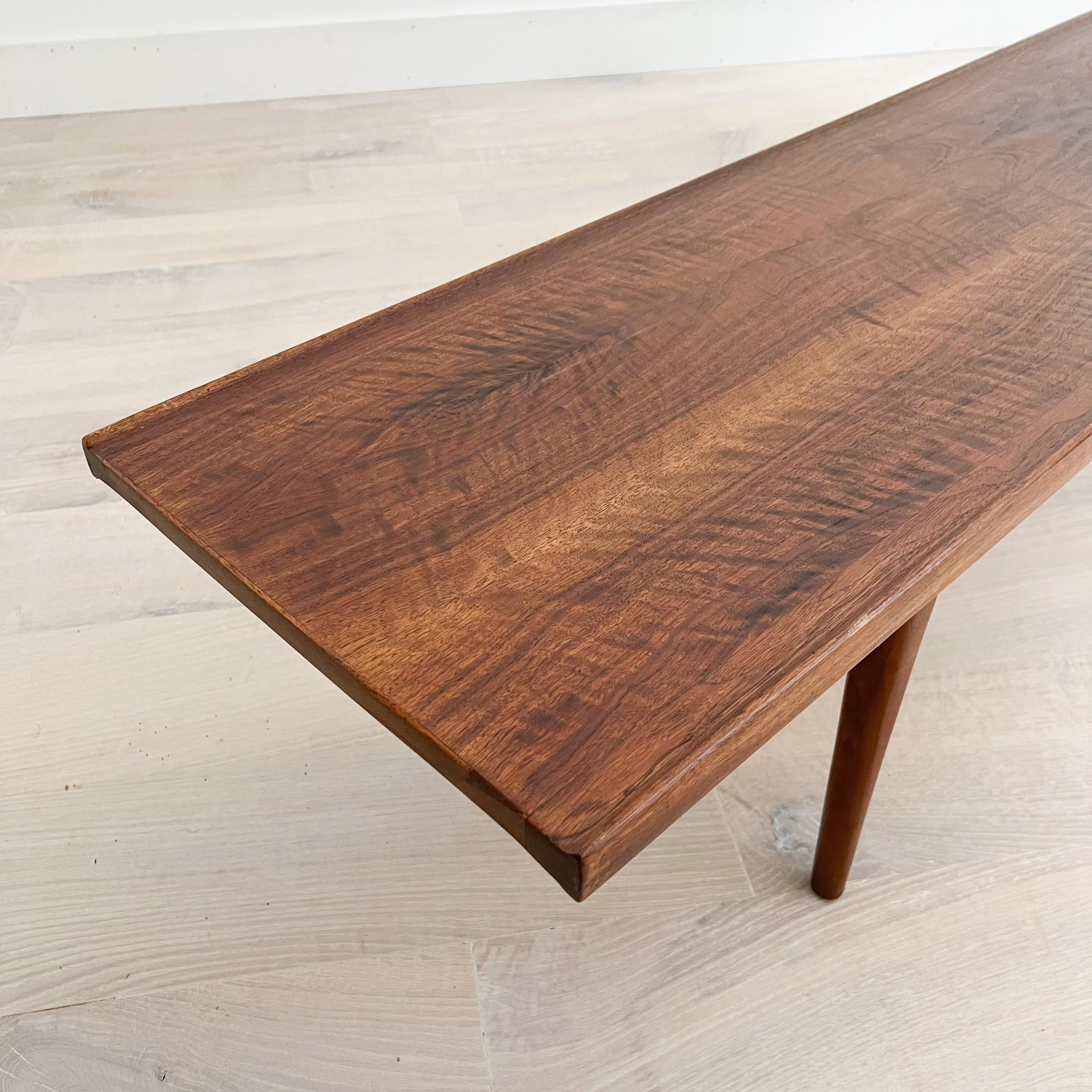 Rare Mid-Century Modern long and low walnut coffee table by Kipp Stewart for the Drexel Declaration line. Beautiful wood grain. Some light scuffing/scratching from age appropriate wear. Stamped Drexel underneath.