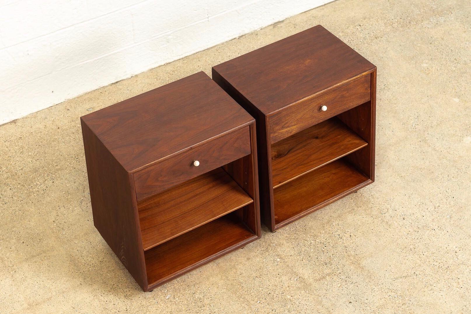 American Midcentury Kipp Stewart for Drexel Declaration Wood Nightstand Tables, a Pair For Sale