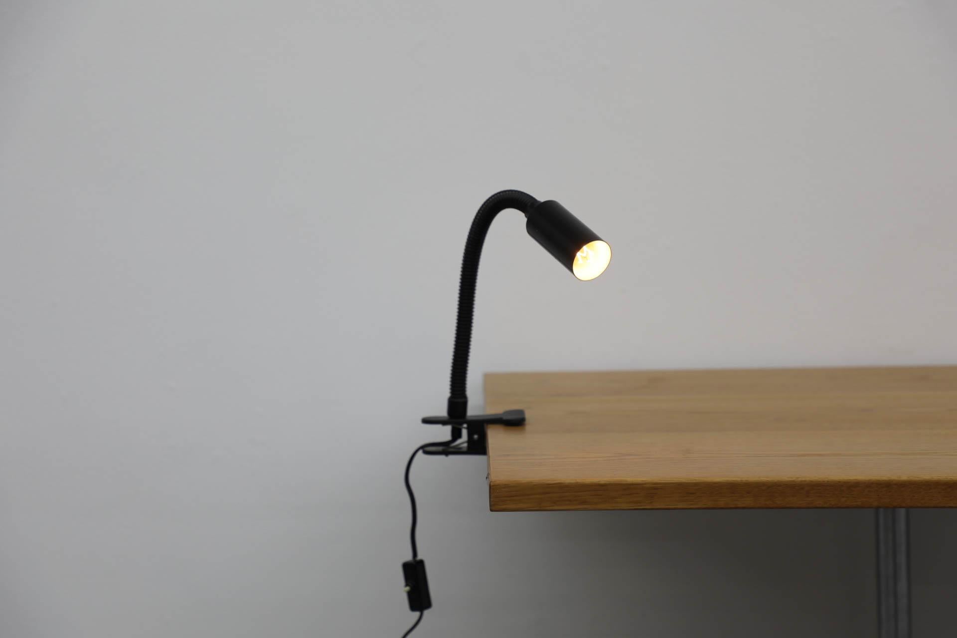 Mid-Century Modern Mid-Century Kisho Kurokawa Inspired Black Gooseneck Clamp-On Light For Sale