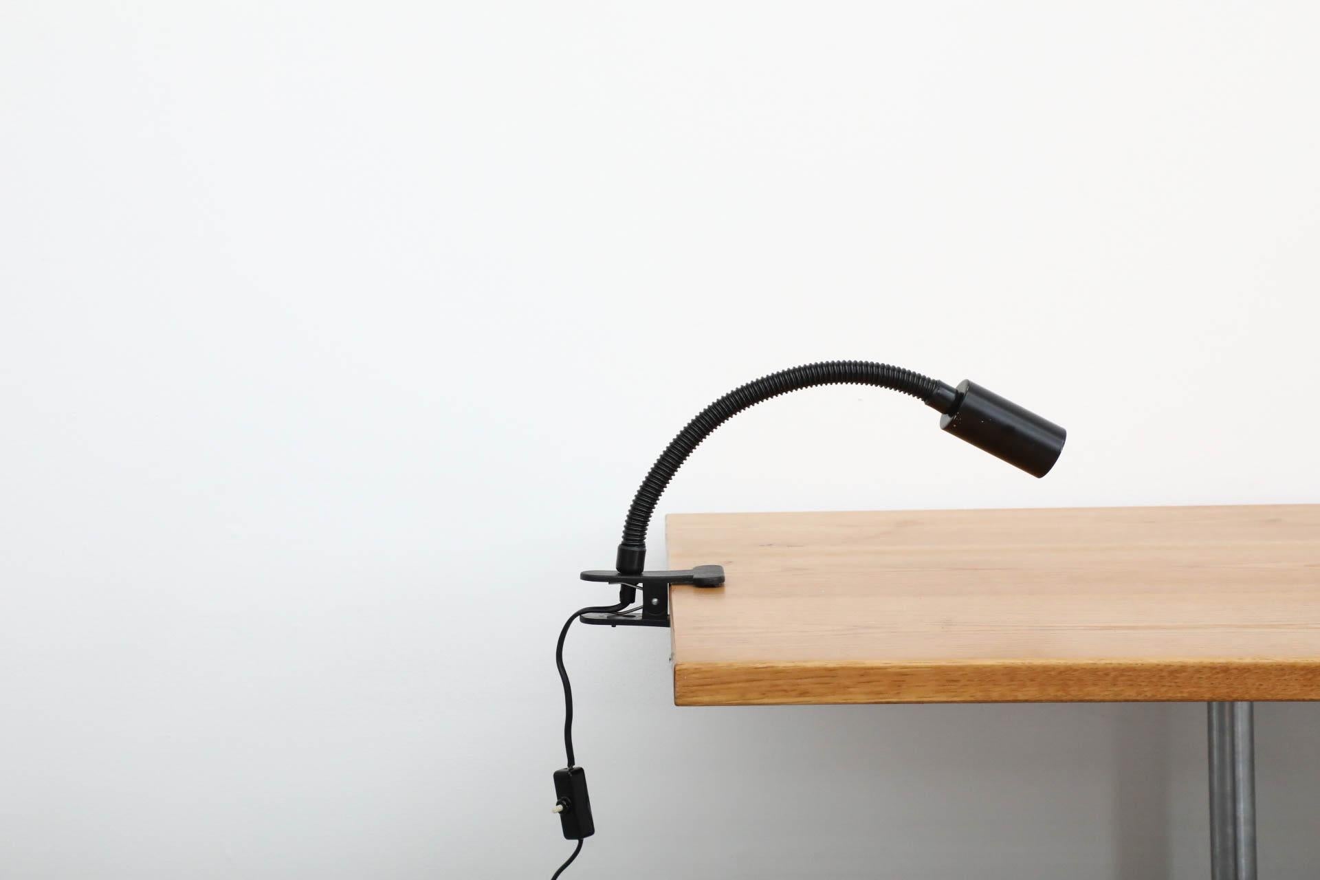 Enameled Mid-Century Kisho Kurokawa Inspired Black Gooseneck Clamp-On Light For Sale
