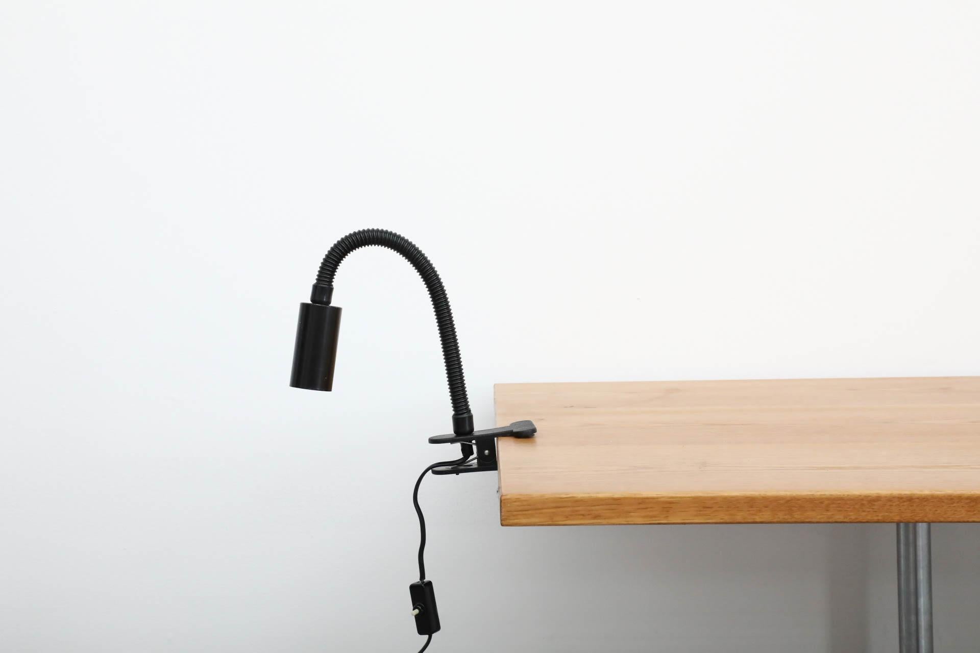 Metal Mid-Century Kisho Kurokawa Inspired Black Gooseneck Clamp-On Light For Sale