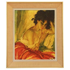Mid Century Kitsch Wall Art Canvas ‘Gypsy Girl’ by Róka Károly, c1960
