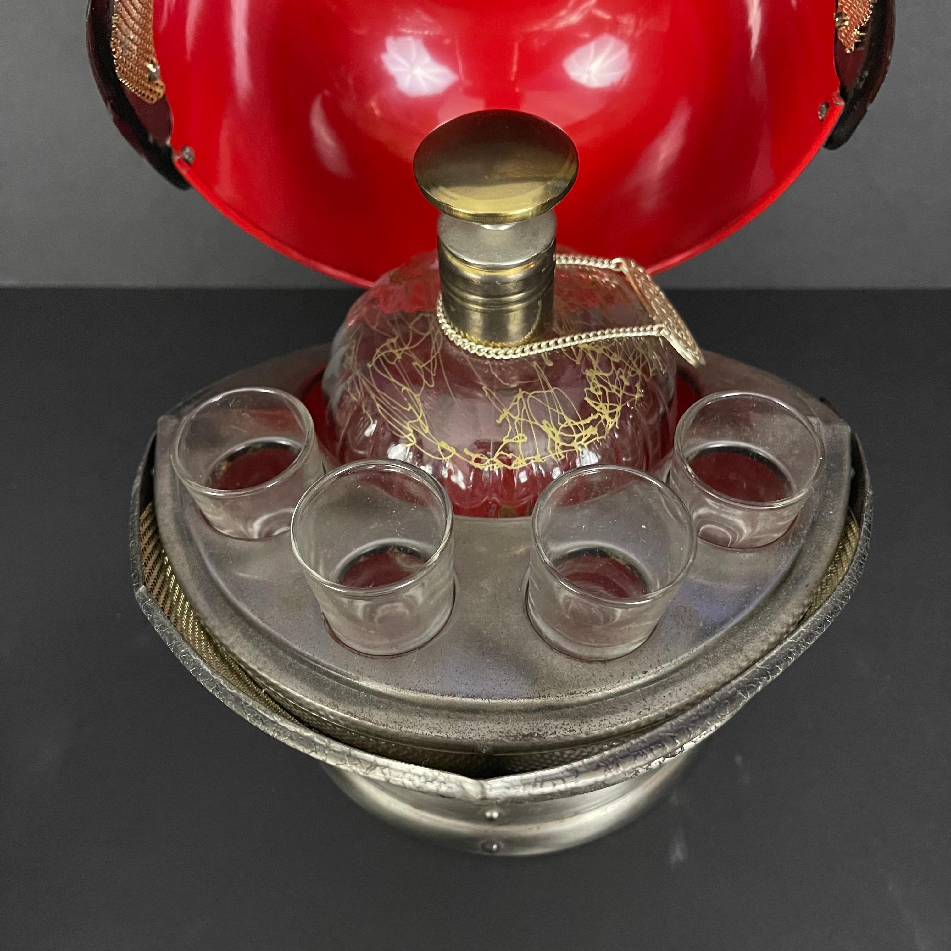 Mid-Century Knight Helmet Form Musical Box Hidden Bar Serving Decanter Set For Sale 7