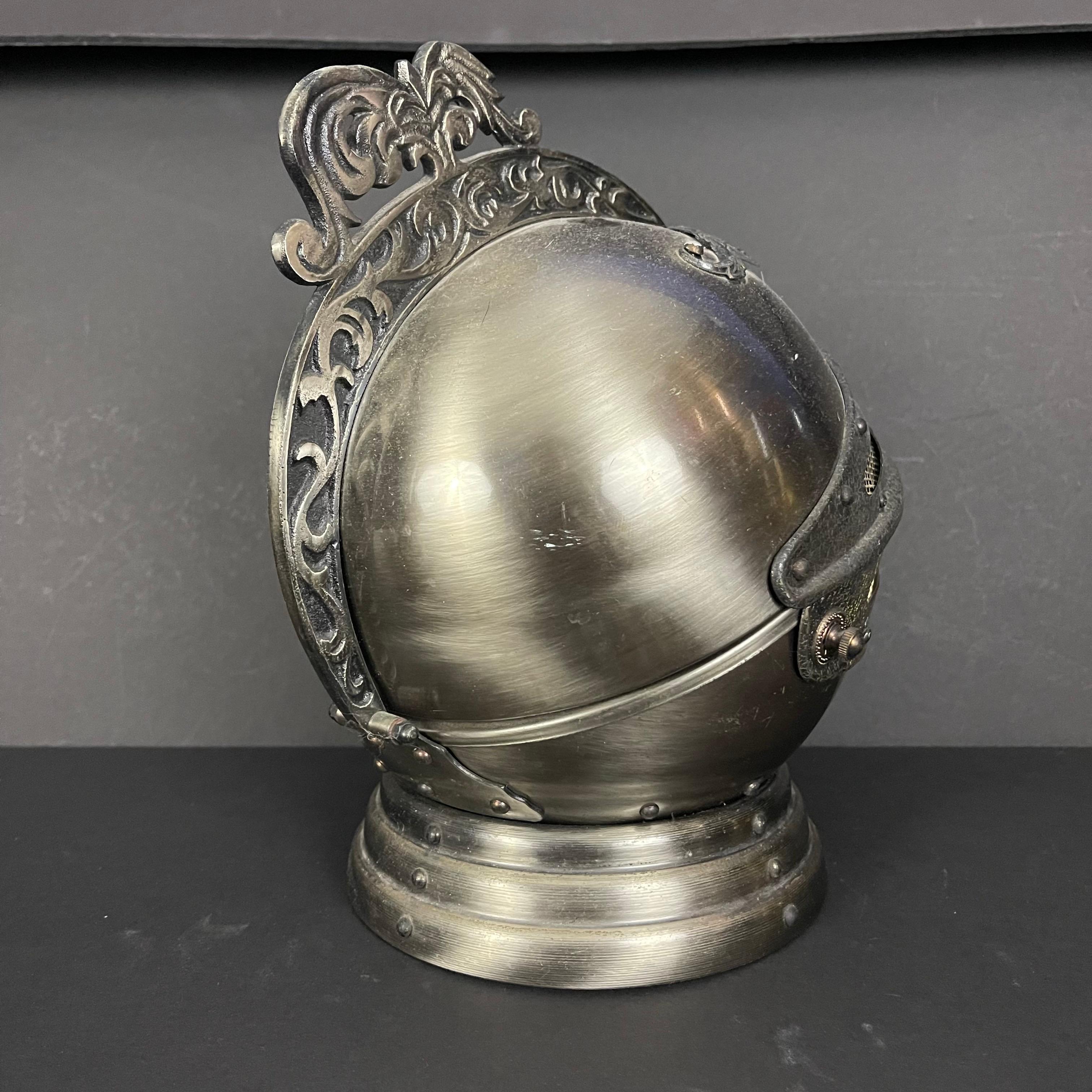 Japanese Mid-Century Knight Helmet Form Musical Box Hidden Bar Serving Decanter Set For Sale
