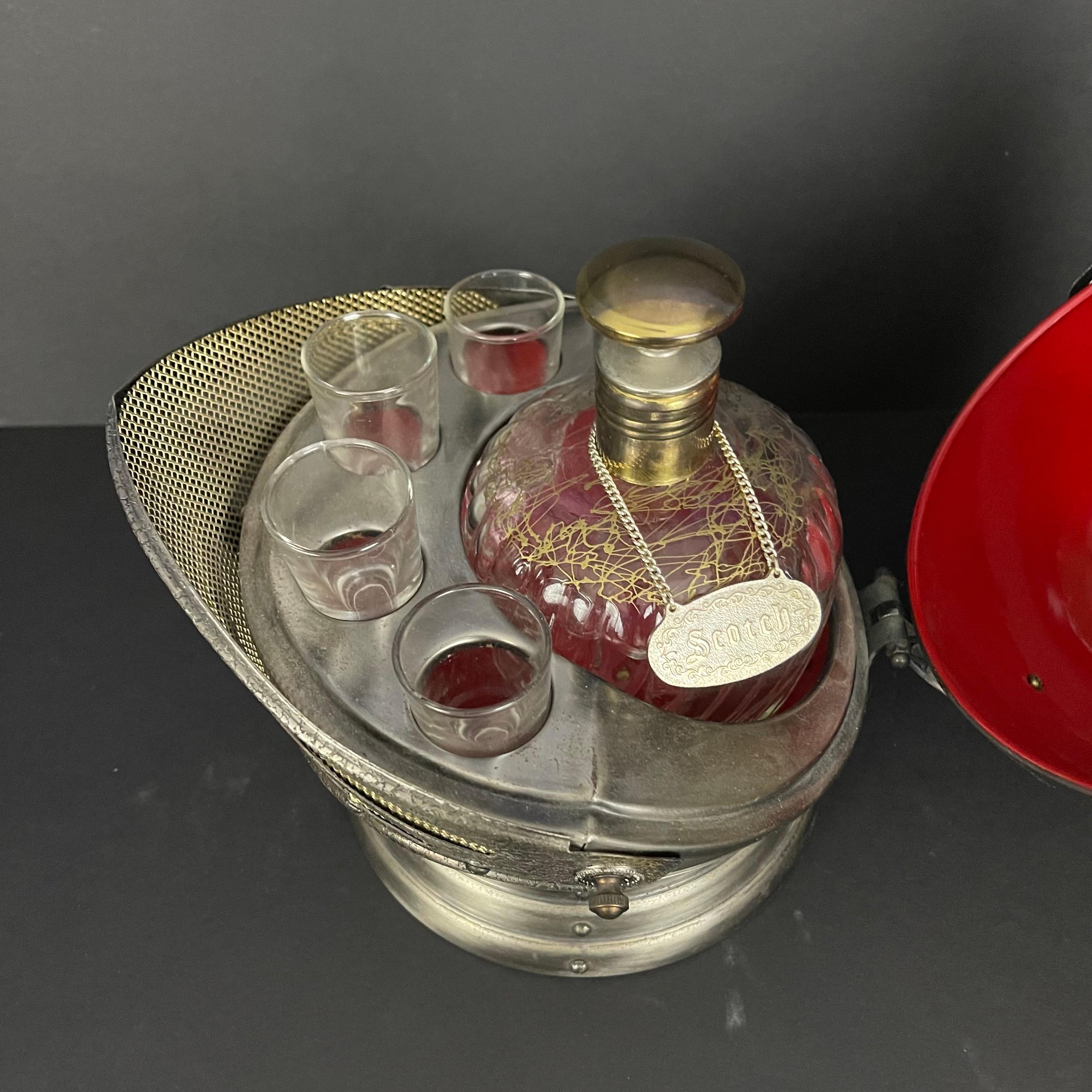 Mid-Century Knight Helmet Form Musical Box Hidden Bar Serving Decanter Set In Good Condition For Sale In Jensen Beach, FL