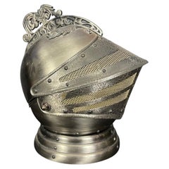Vintage Mid-Century Knight Helmet Form Musical Box Hidden Bar Serving Decanter Set