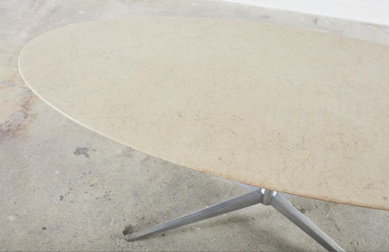 Mid-Century Modern Mid-Century Knoll Attributed Oval Stone Top Dining Table For Sale