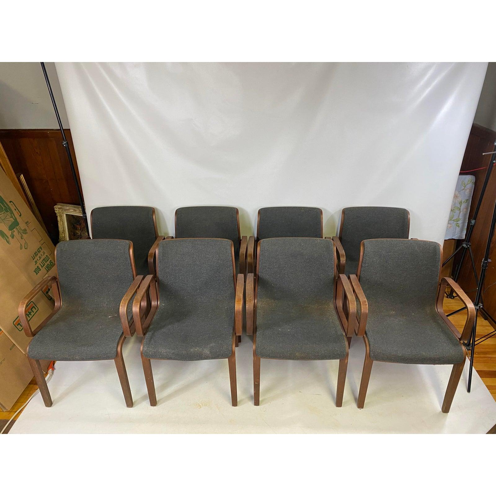 Mid-century Knoll bent wood arm chairs by Bill Stephens - Set of 8.

Great opportunity to get a grouping of 8 knoll arm chairs.
