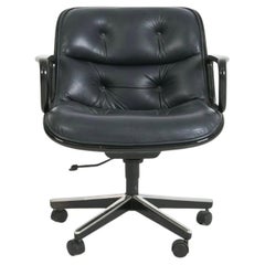 Mid Century Knoll Charles pollock All black leather tufted scoop desk chair