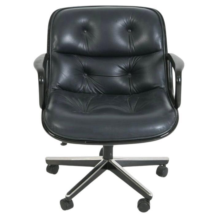 Mid Century Knoll Charles pollock Deep Navy leather tufted scoop desk chair
