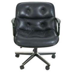 Mid Century Knoll Charles pollock All black leather tufted scoop desk chair