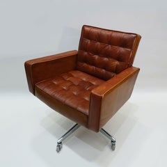 Midcentury Knoll Cognac Leather and Aluminum Task Chair by Vincent Cafiero