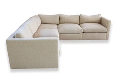 Mid Century Knoll Cream Knit L Shaped Sofa Sectional & Matching Square Ottoman