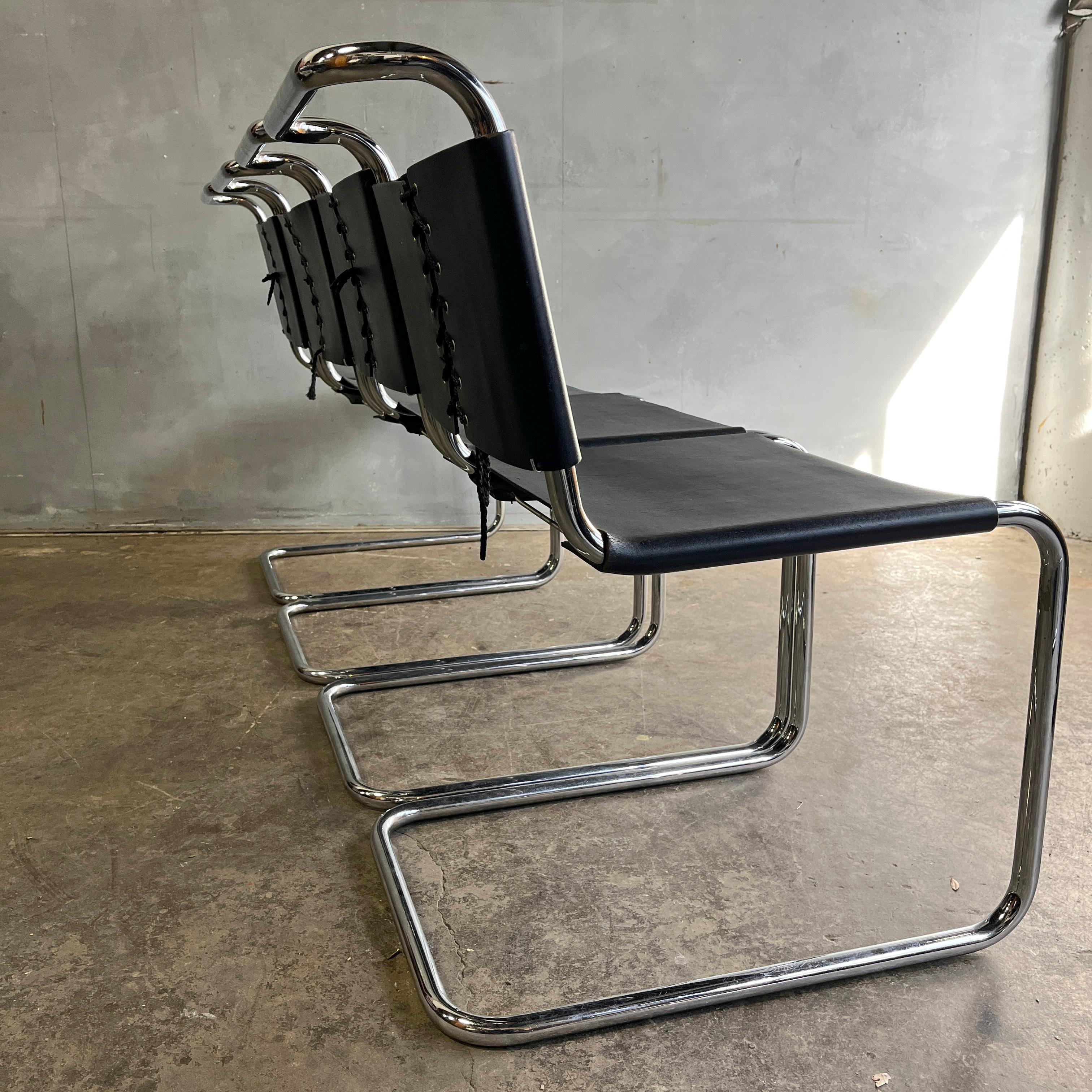 Leather Mid-Century Knoll Spoleto Chairs 1970s Set of 4 For Sale