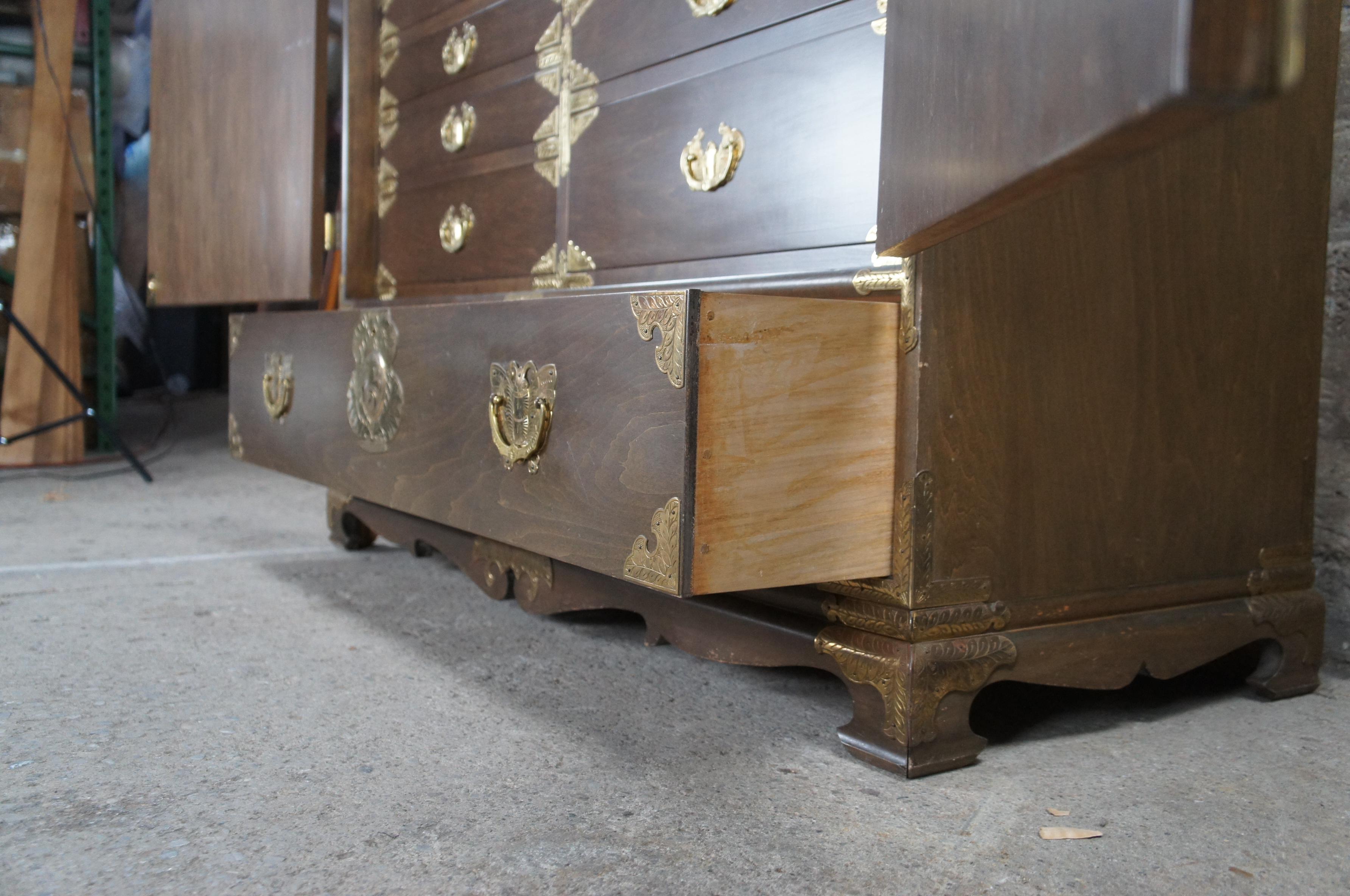 Mid Century Korean Pine Tansu Dowry Silver Chest Buffet Server Cabinet Campaign In Good Condition In Dayton, OH