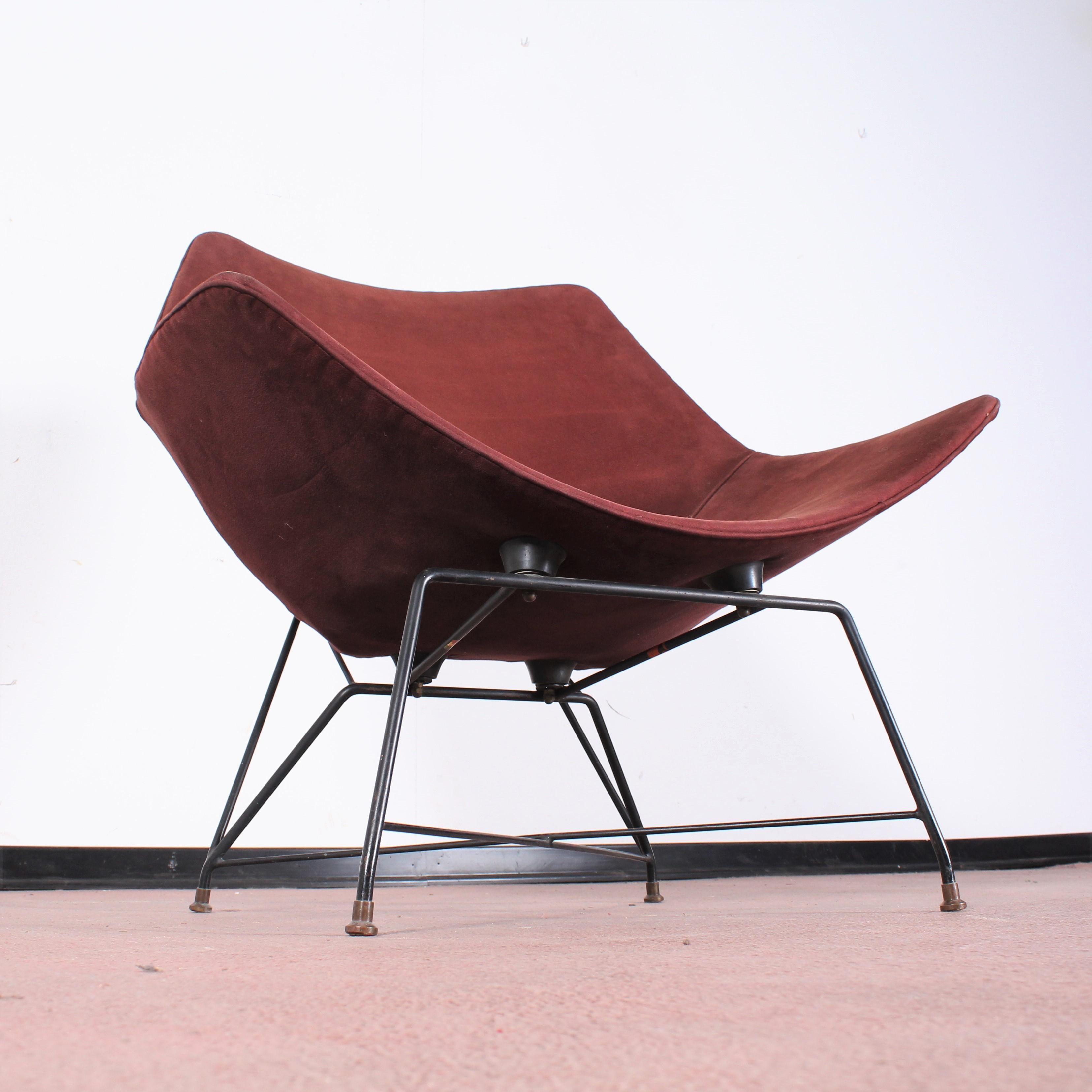 Midcentury Cosmos Armchair A. Bozzi for Saporiti, Plywood Metal and Velvet 1950s 4