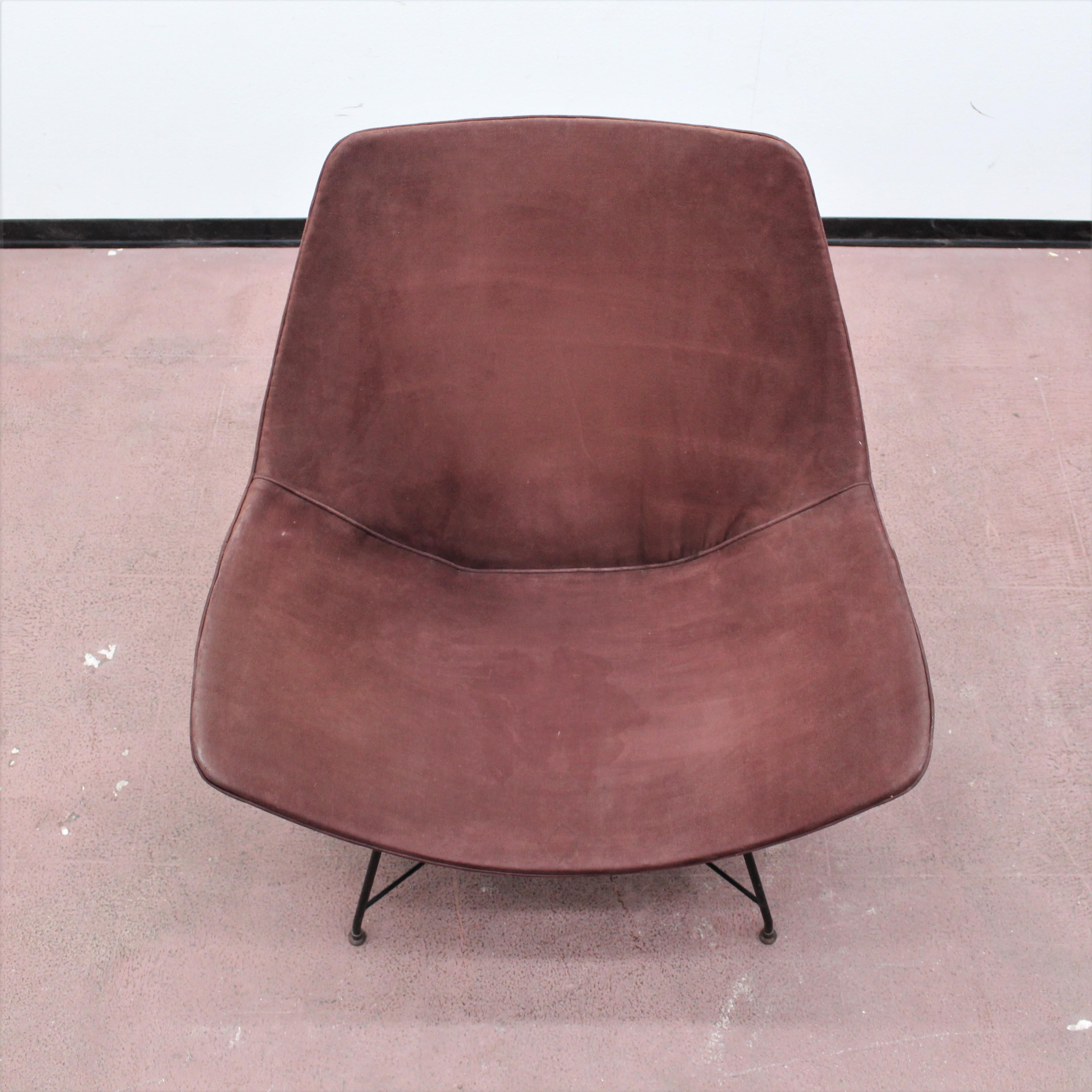Midcentury Cosmos Armchair A. Bozzi for Saporiti, Plywood Metal and Velvet 1950s 8