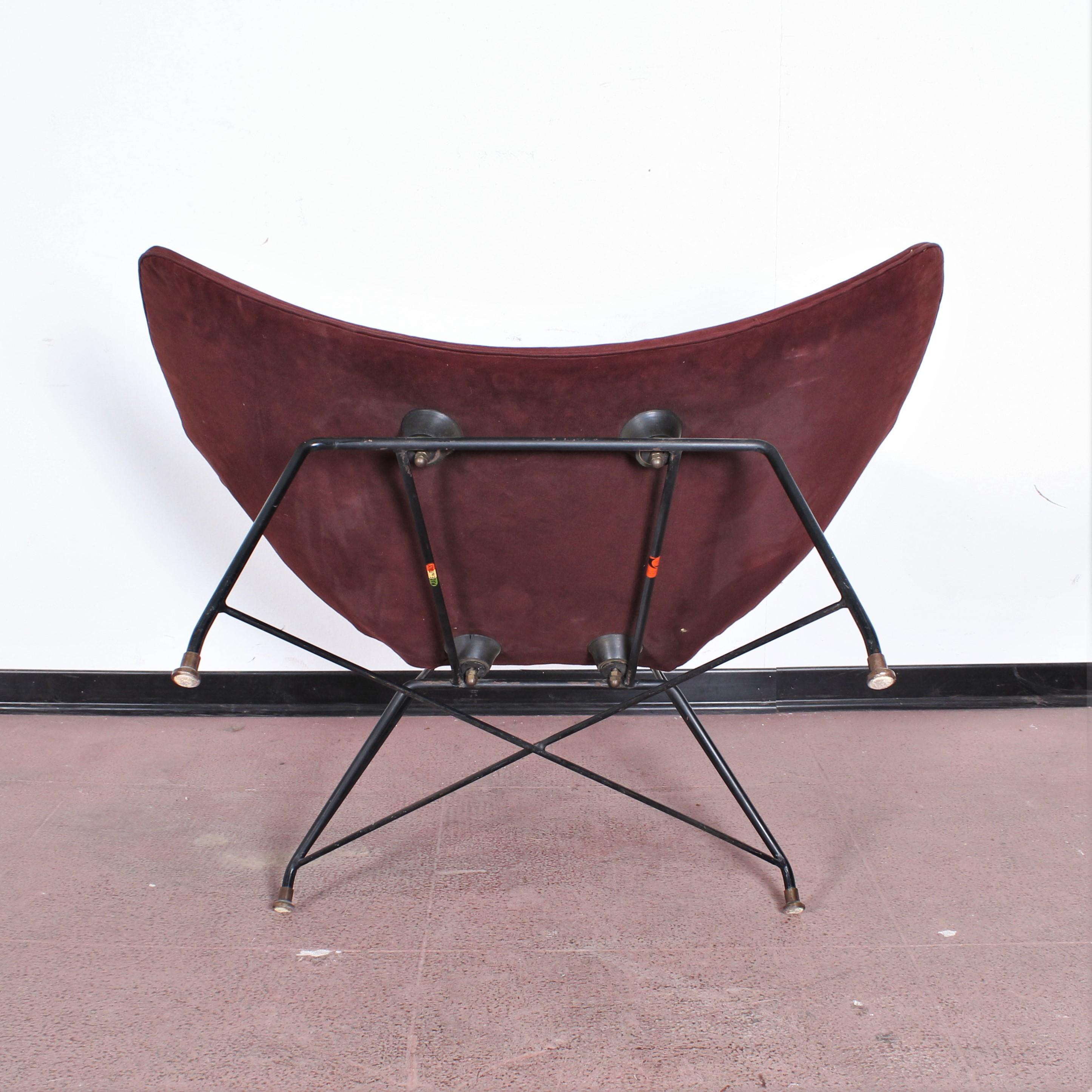 Midcentury Cosmos Armchair A. Bozzi for Saporiti, Plywood Metal and Velvet 1950s 10