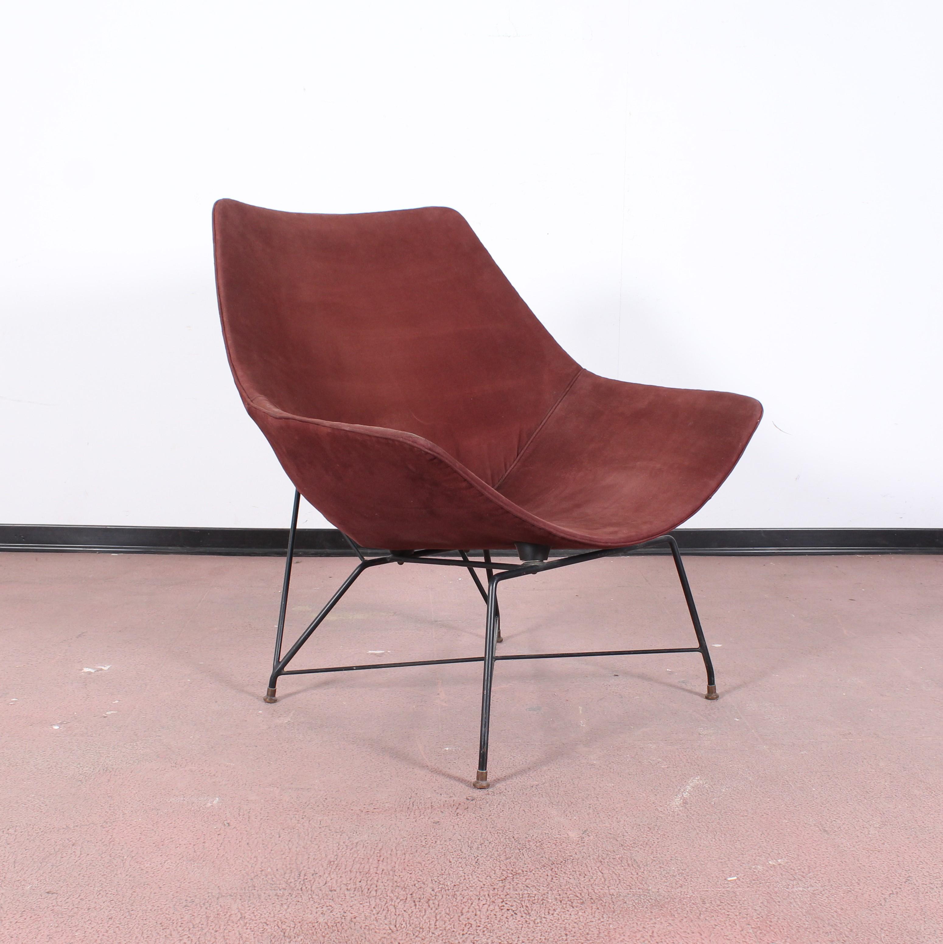 Mid-Century Modern Midcentury Cosmos Armchair A. Bozzi for Saporiti, Plywood Metal and Velvet 1950s